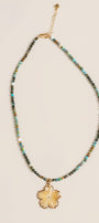 Lisa Marie Jewelry Mother of Pearl Flower, Turquoise Short Necklace