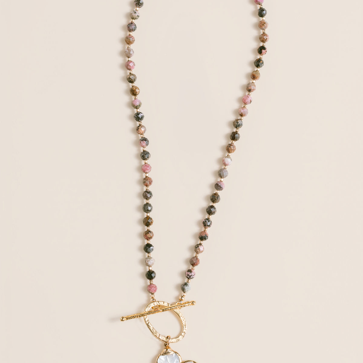 Lisa Marie Jewelry Mother of Pearl Flower, Rhodochrosite Short Necklace