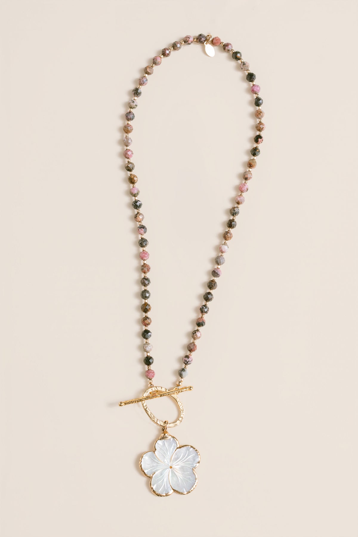 Lisa Marie Jewelry Mother of Pearl Flower, Rhodochrosite Short Necklace