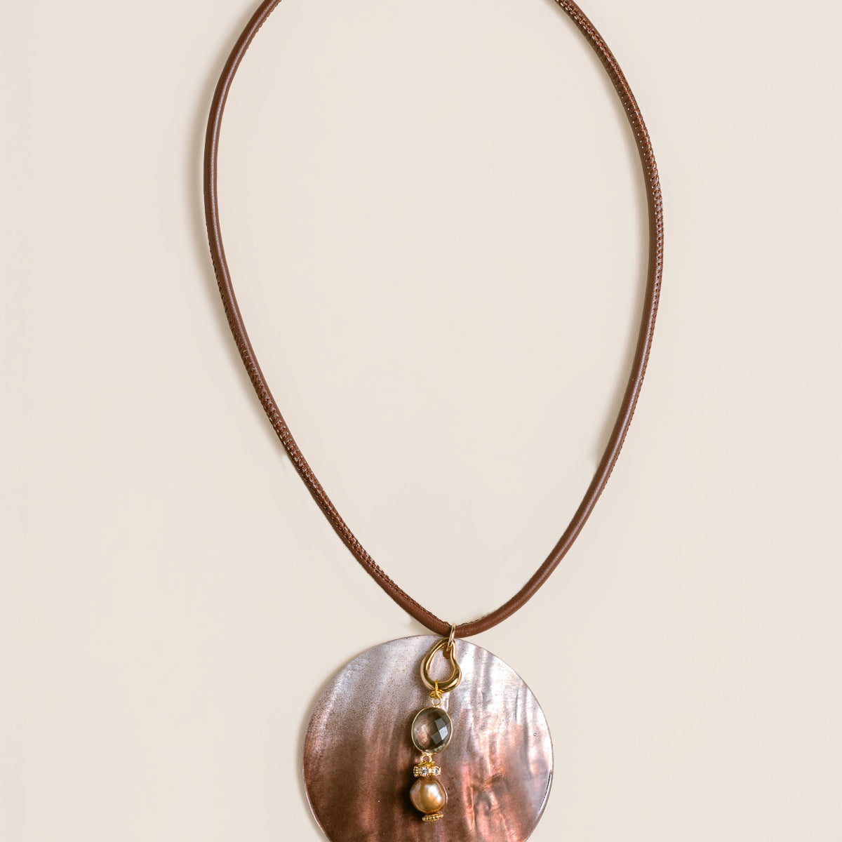Brown Abalone Disc Cord Necklace