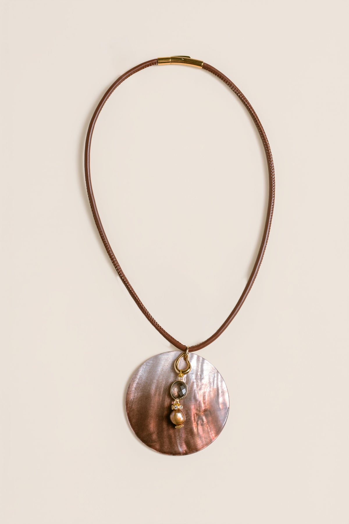 Brown Abalone Disc Cord Necklace