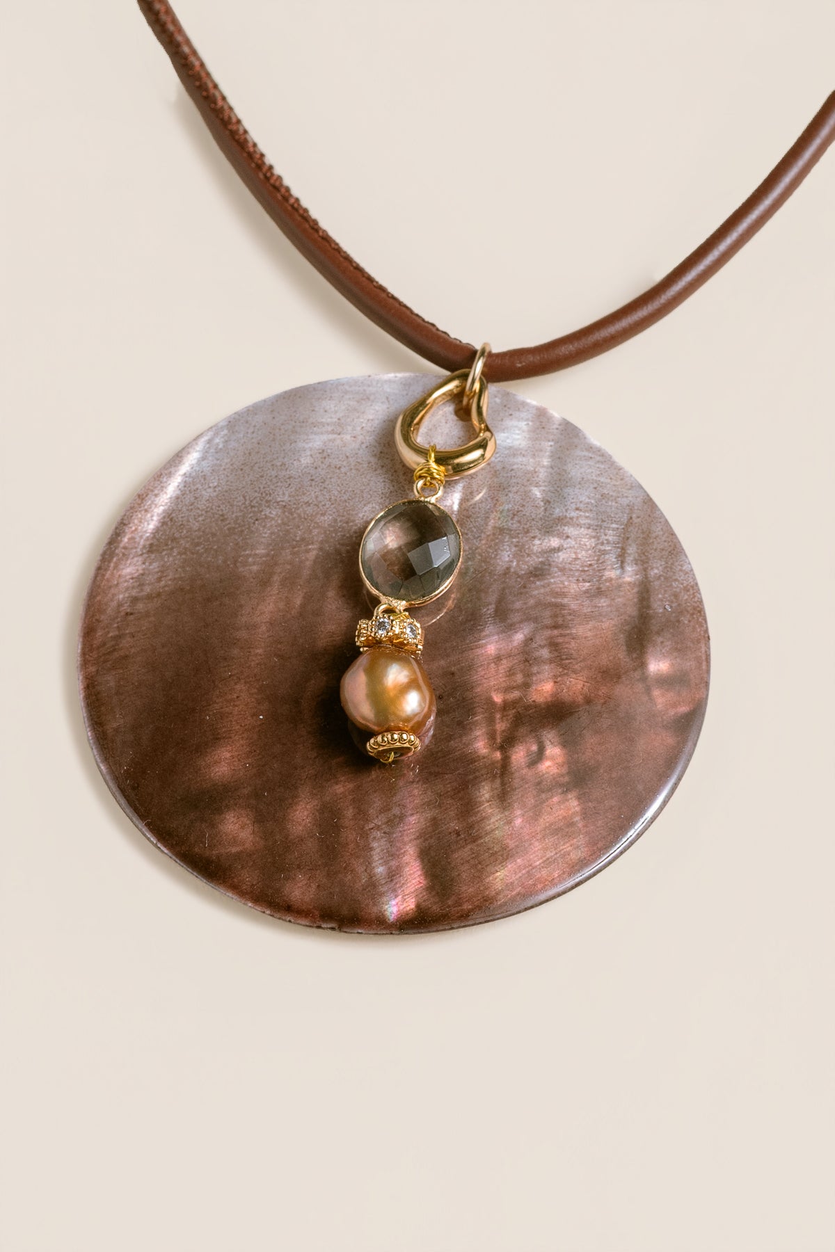 Brown Abalone Disc Cord Necklace