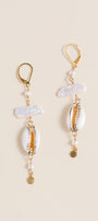 Lisa Marie Jewelry Shell, Biwa Pearls, Gold Disc Earring