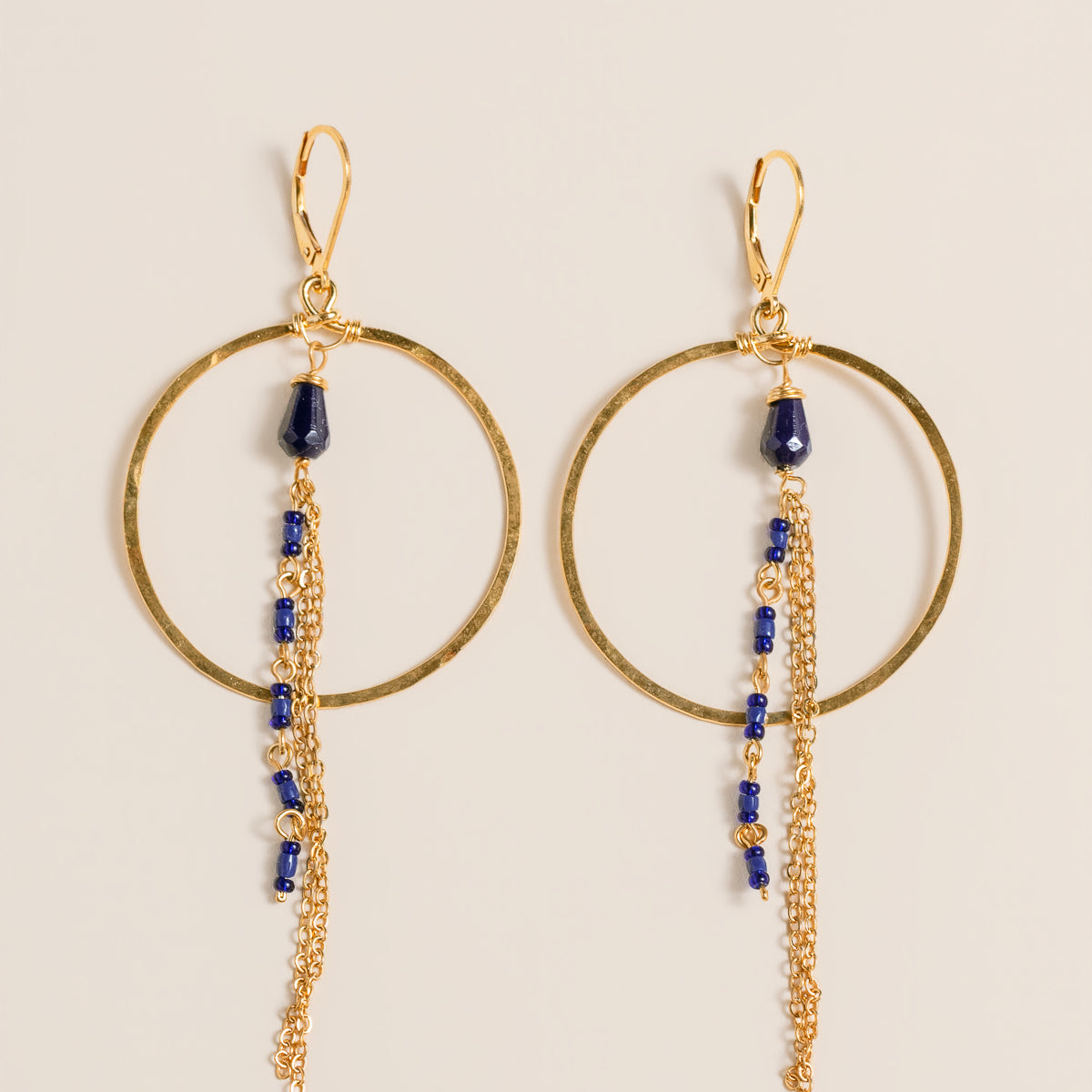 Lisa Marie Jewelry Hoops, Lapis, Dangling Chains