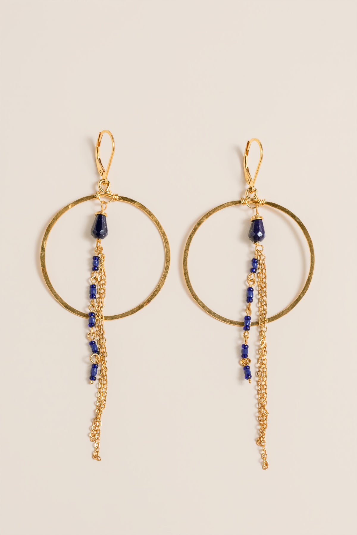 Lisa Marie Jewelry Hoops, Lapis, Dangling Chains