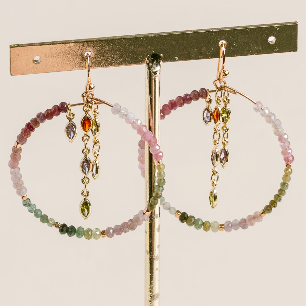 Sherwood Bridge Diamonds Rainbow Tourmaline Dangle Hoops