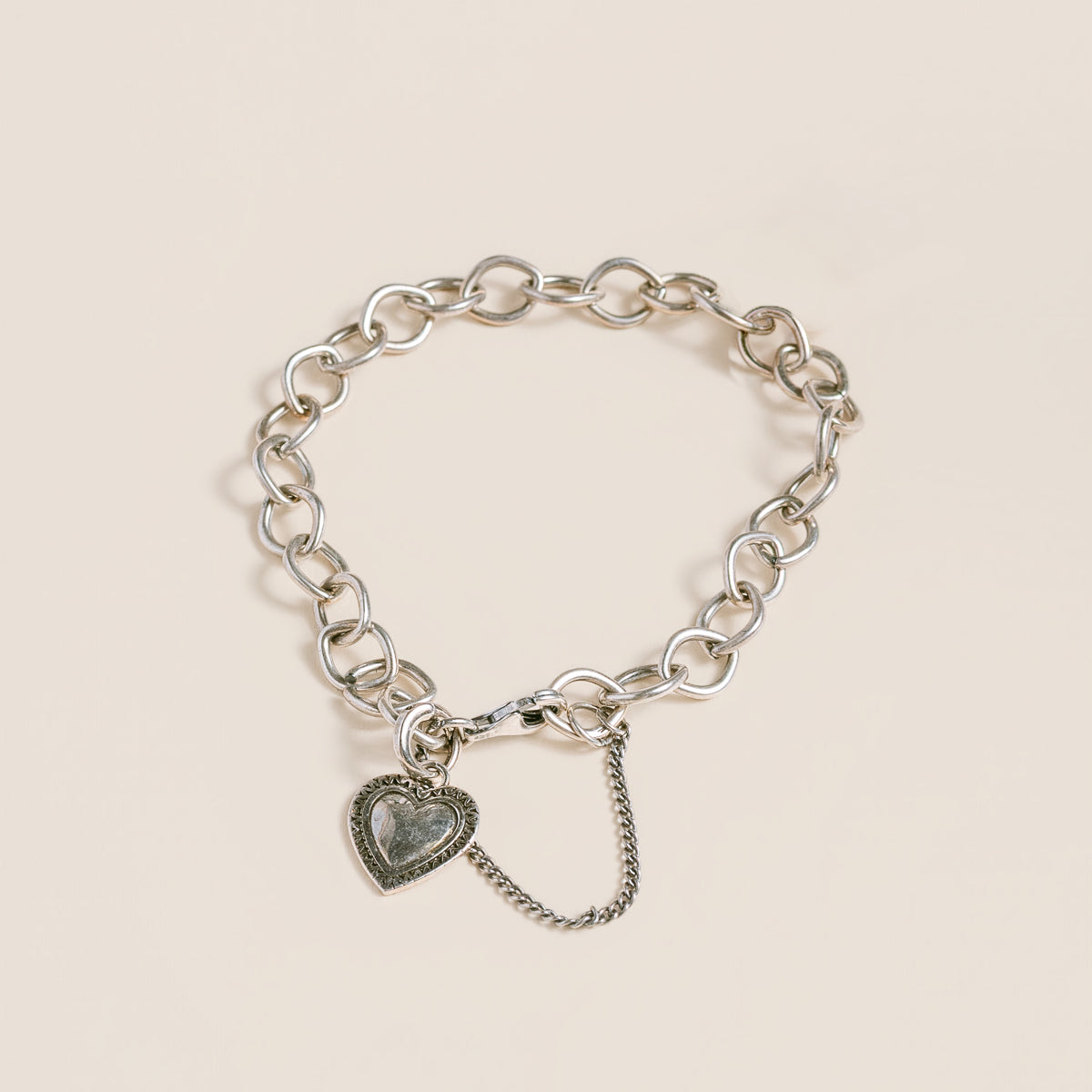 Sherwood Bridge Diamonds Rhodium Chain Link Heart Charm Bracelet
