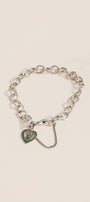 Sherwood Bridge Diamonds Rhodium Chain Link Heart Charm Bracelet
