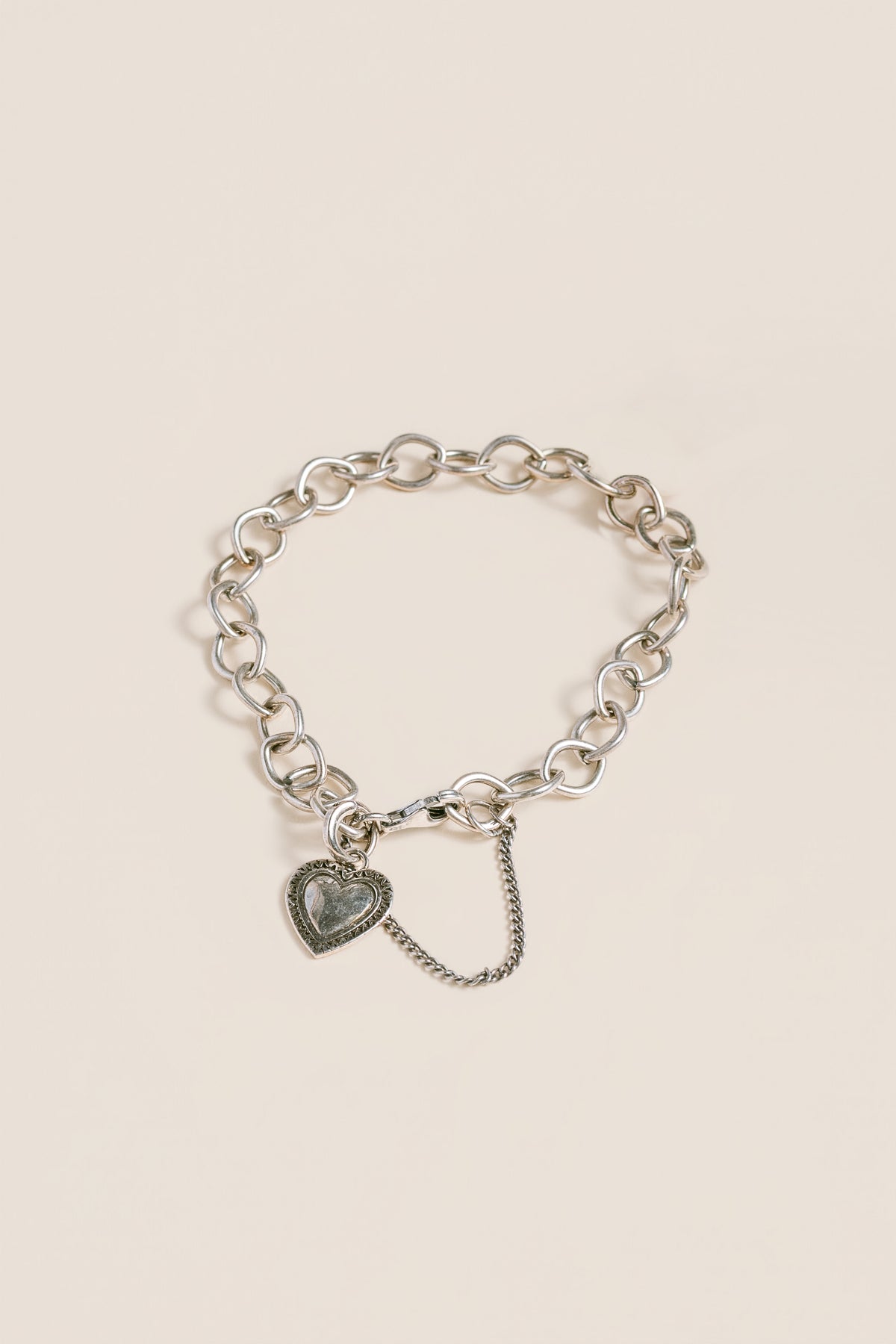 Sherwood Bridge Diamonds Rhodium Chain Link Heart Charm Bracelet