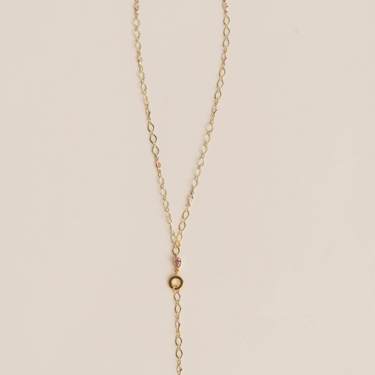 Long Dainty Pink Crystal Necklace
