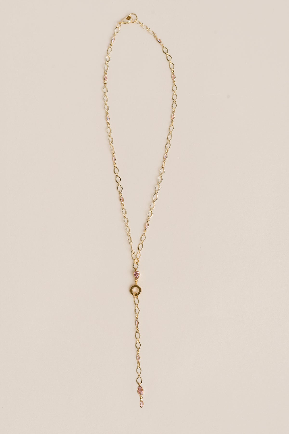 Long Dainty Pink Crystal Necklace