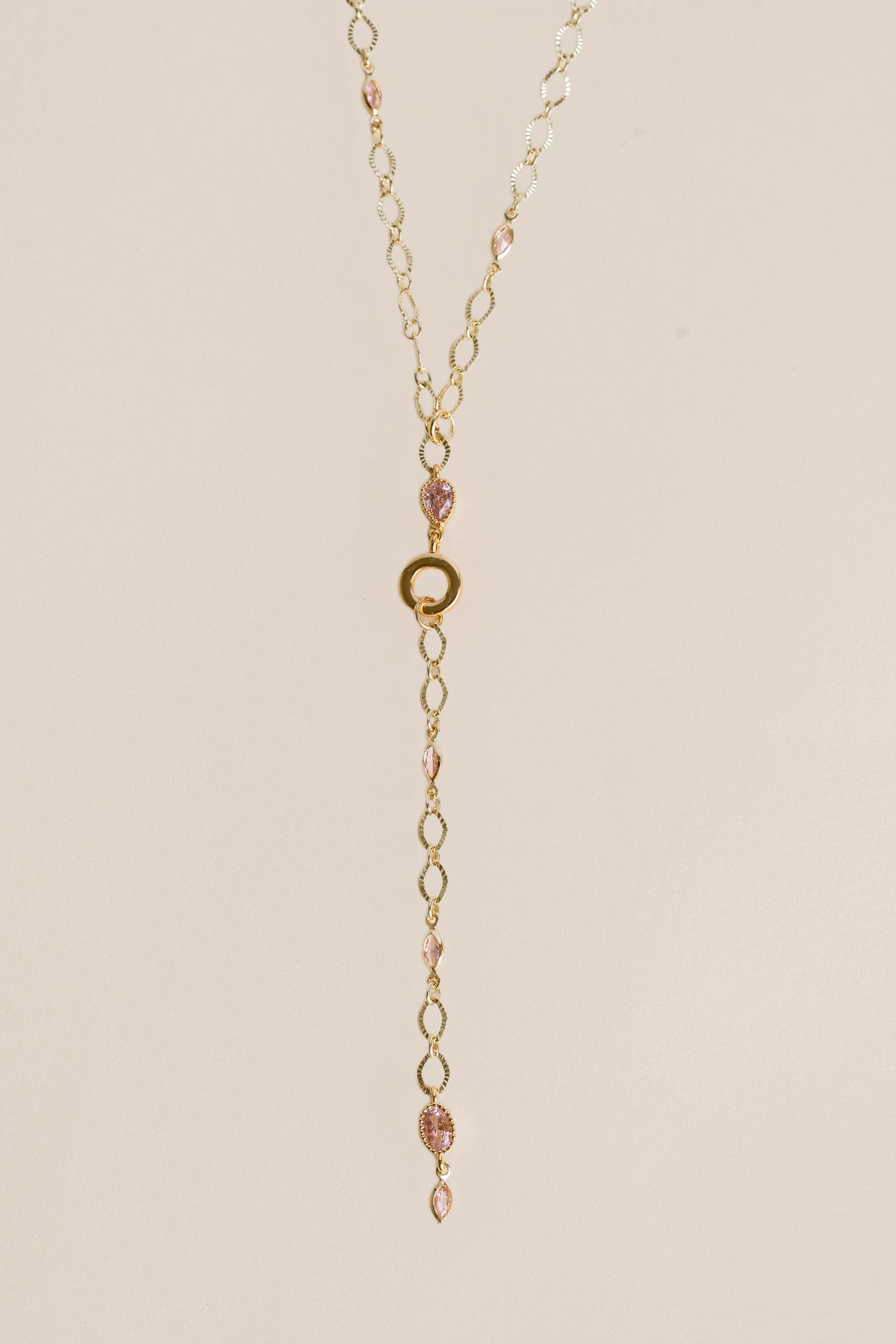 Long Dainty Pink Crystal Necklace