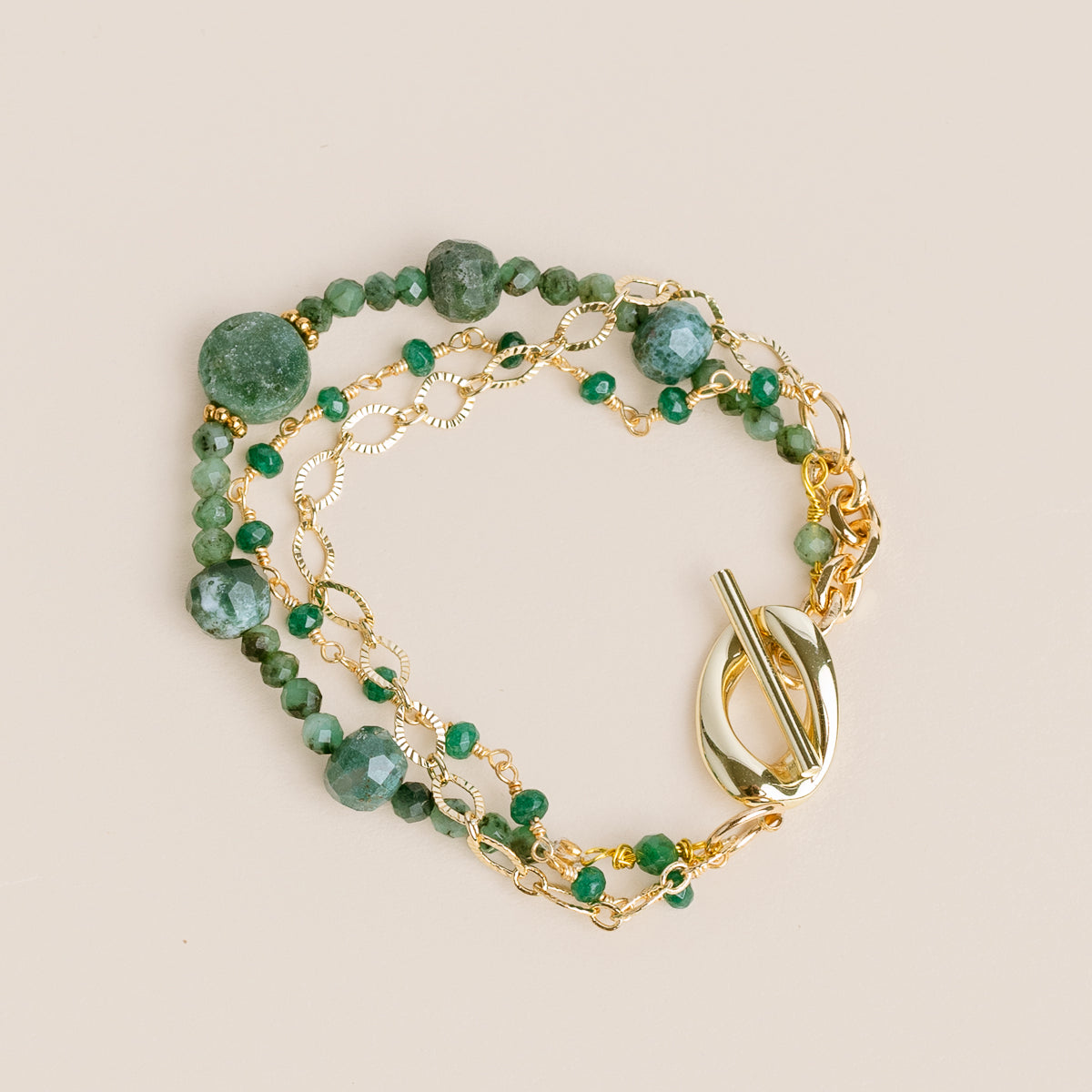 3 Strand Emerald Toggle Bracelet