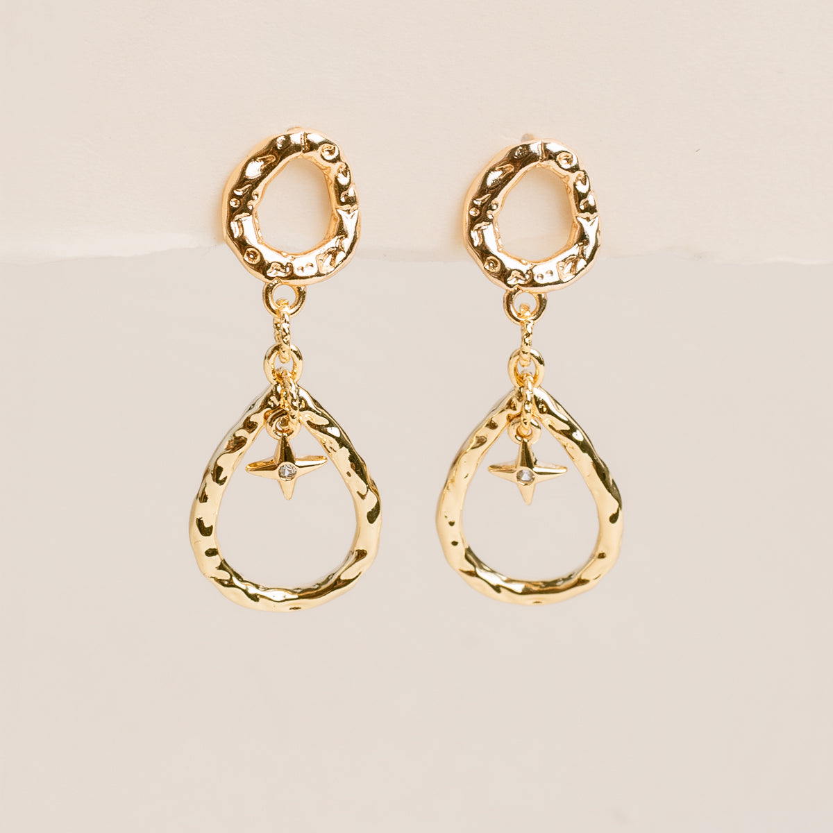 Hammered Teardrop North Star Earrings