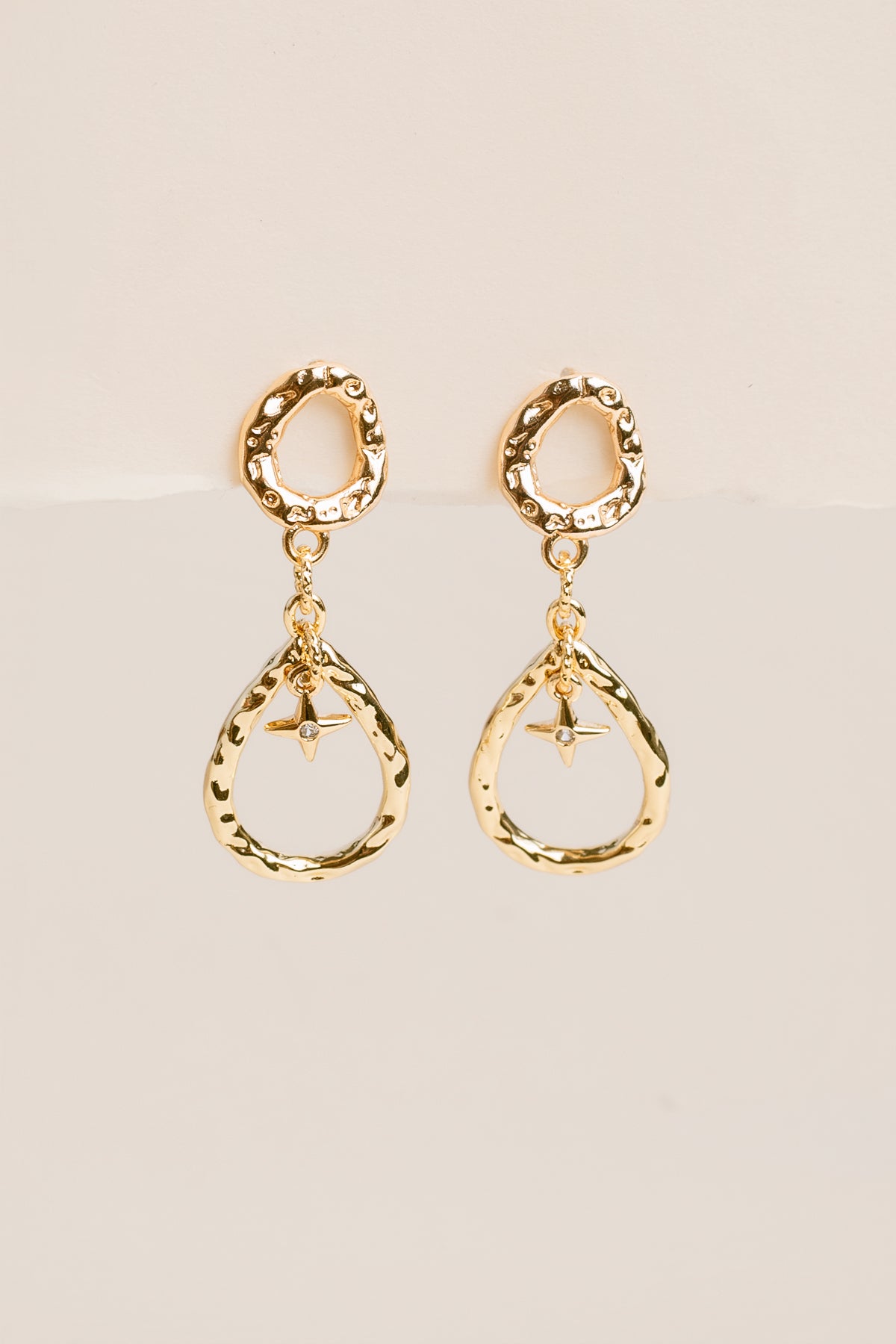Hammered Teardrop North Star Earrings