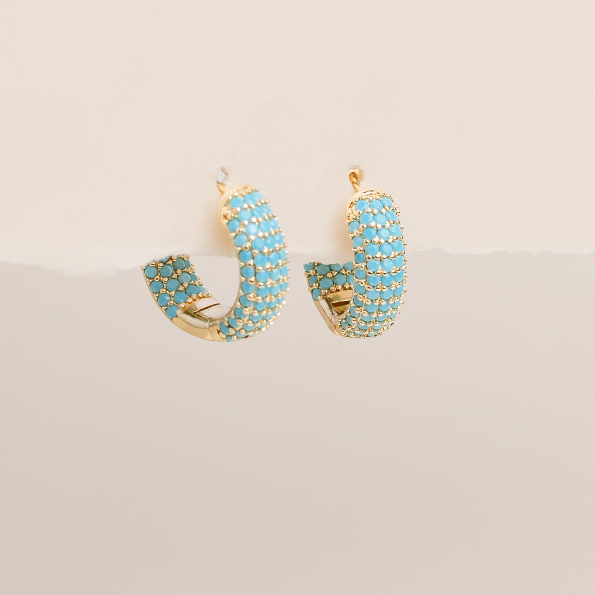 Turquoise Chunky Pave Hoops
