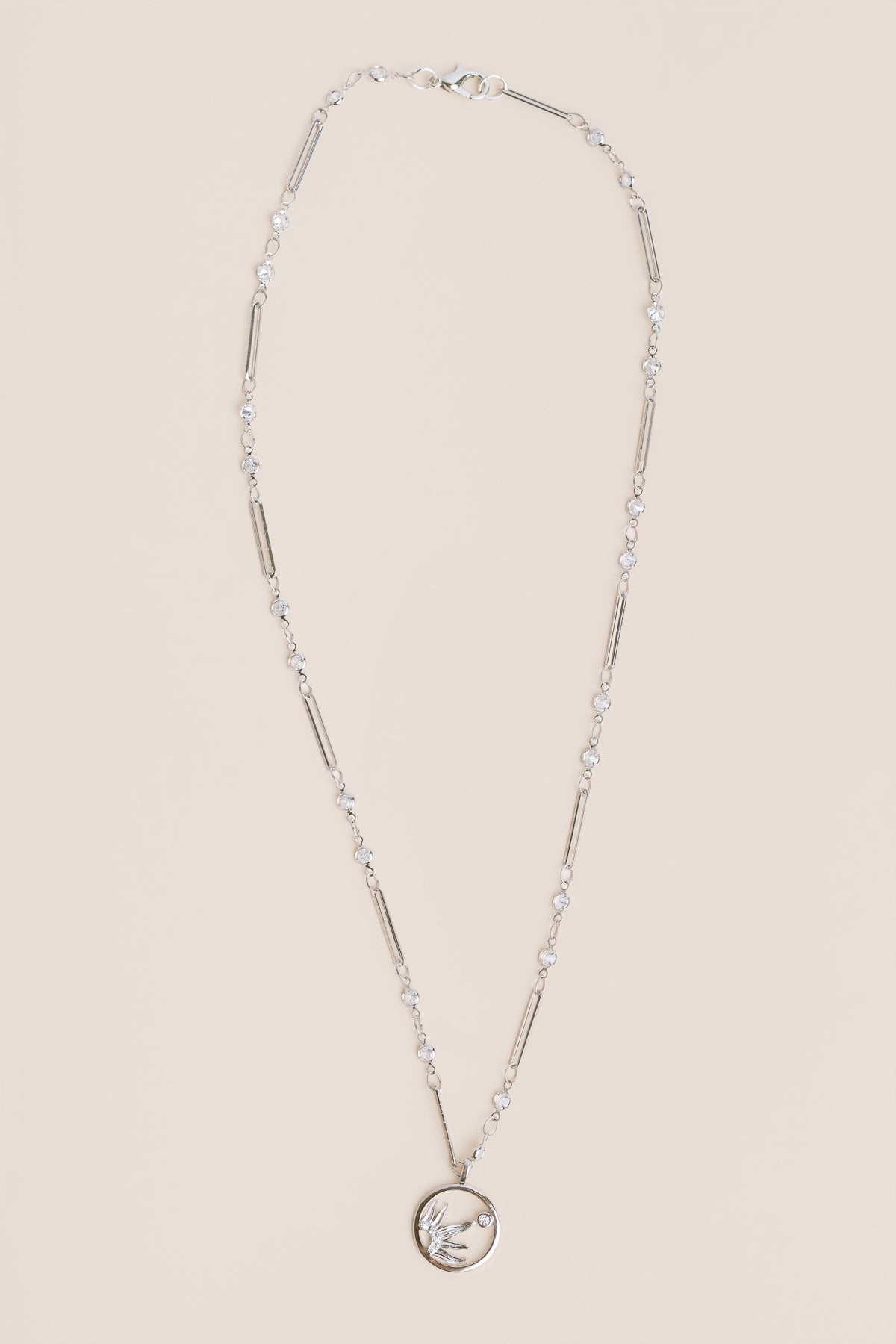 Half Sun Rhodium Circle Pendant Necklace
