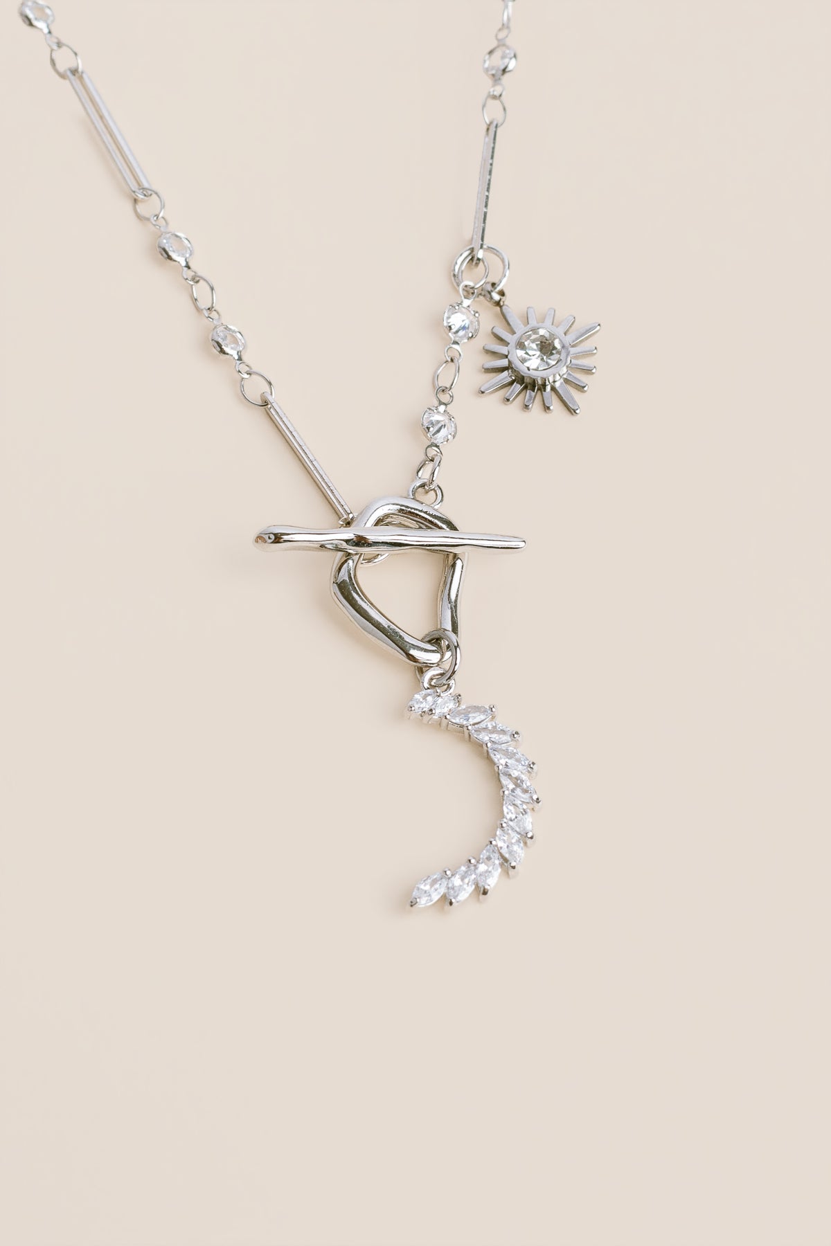 Rhodium Moon & Star Necklace