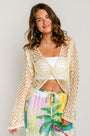 Milio Milano Crochet Twist Front Bell Sleeve Top