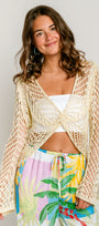 Milio Milano Crochet Twist Front Bell Sleeve Top