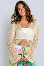 Milio Milano Crochet Twist Front Bell Sleeve Top