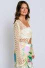 Milio Milano Crochet Twist Front Bell Sleeve Top