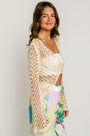 Milio Milano Crochet Twist Front Bell Sleeve Top