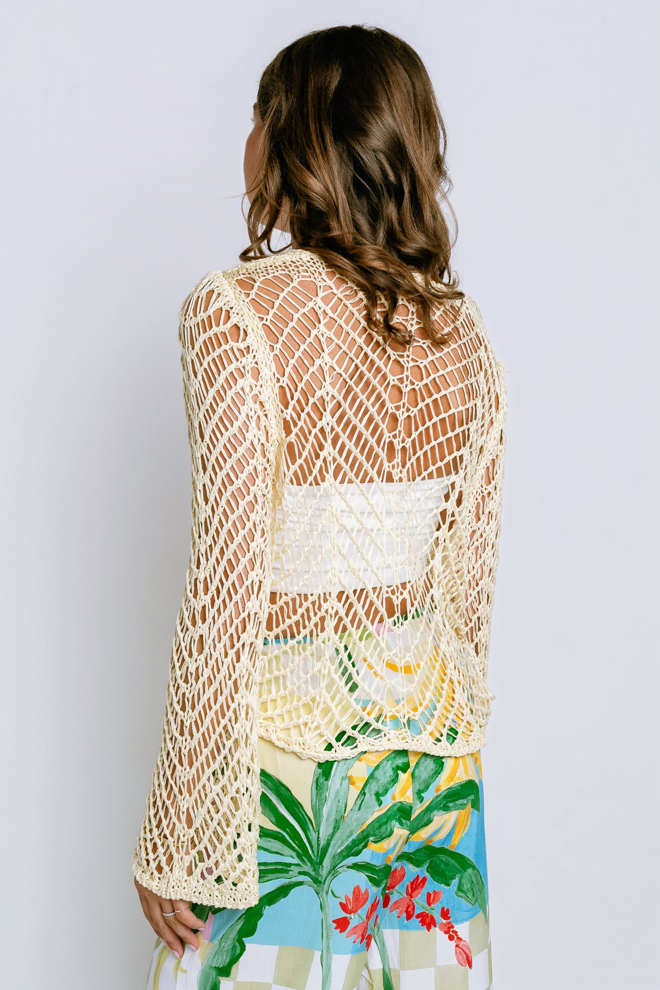 Milio Milano Crochet Twist Front Bell Sleeve Top