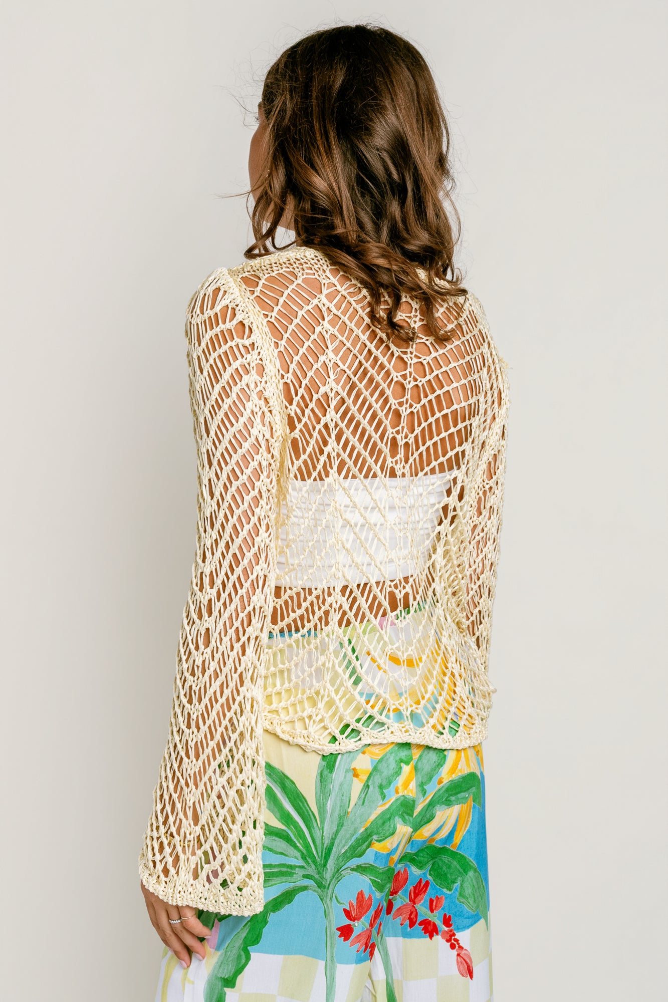 Milio Milano Crochet Twist Front Bell Sleeve Top