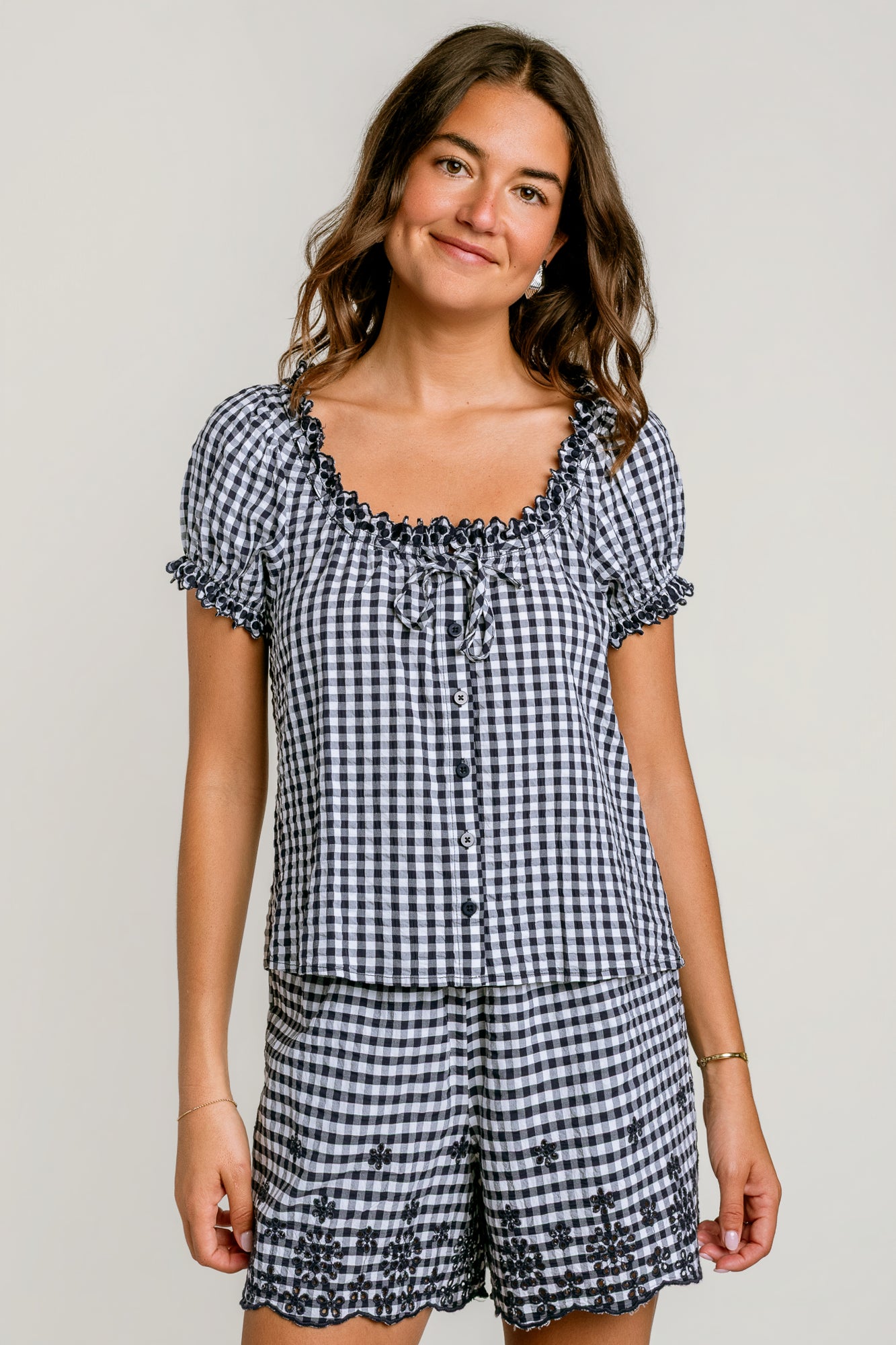 Splendid Gigi Gingham Puff Sleeve Top