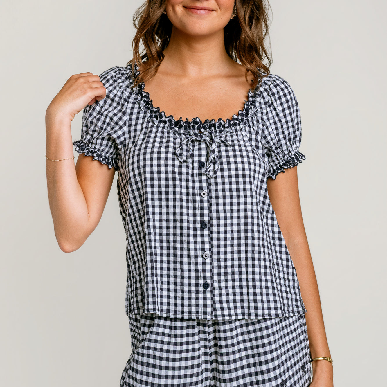 Splendid Gigi Gingham Puff Sleeve Top