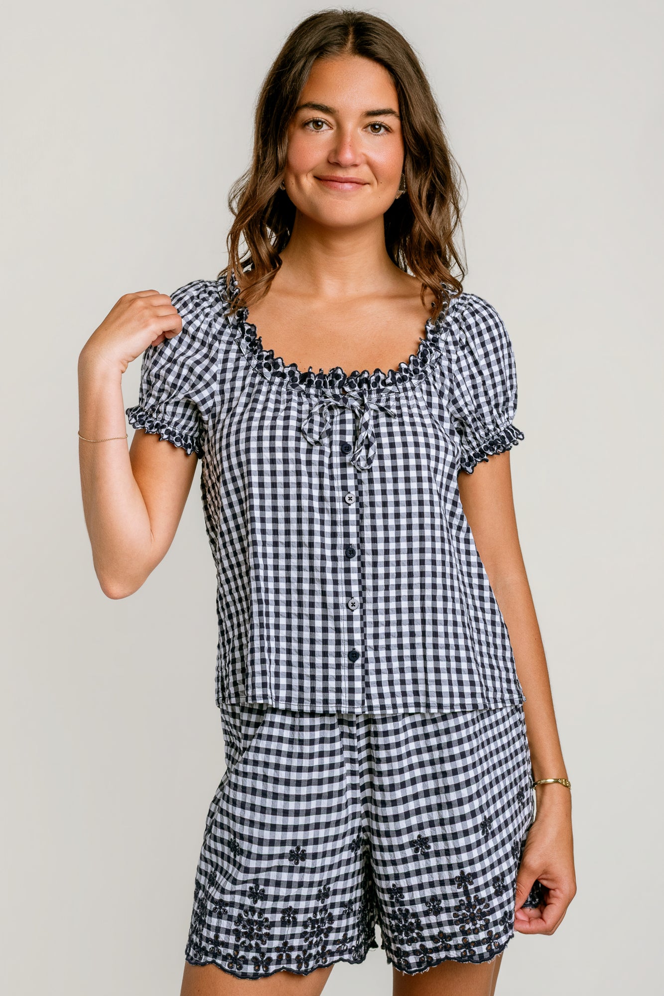 Splendid Gigi Gingham Puff Sleeve Top