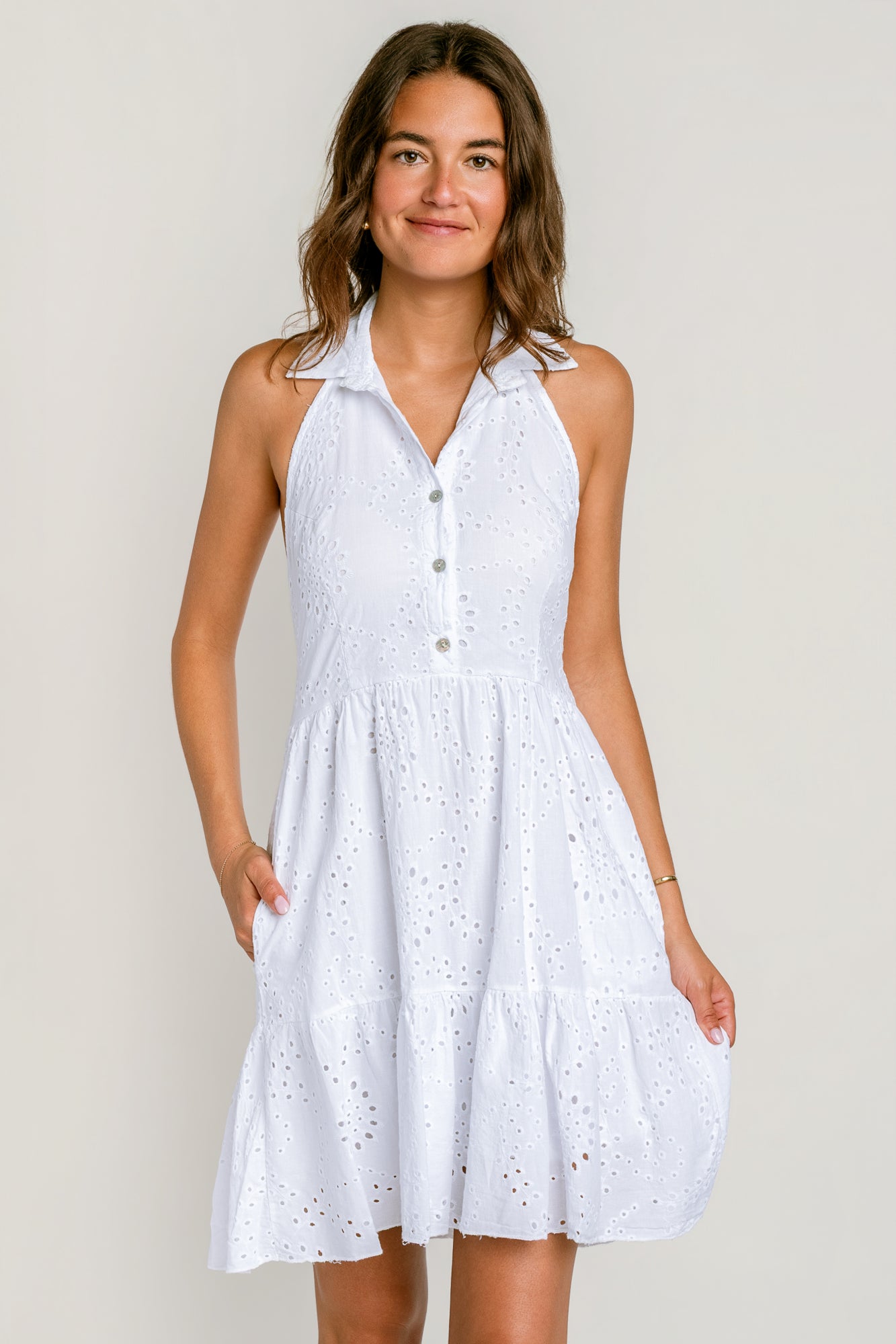 Milio Milano Eyelet Halter Mini Dress