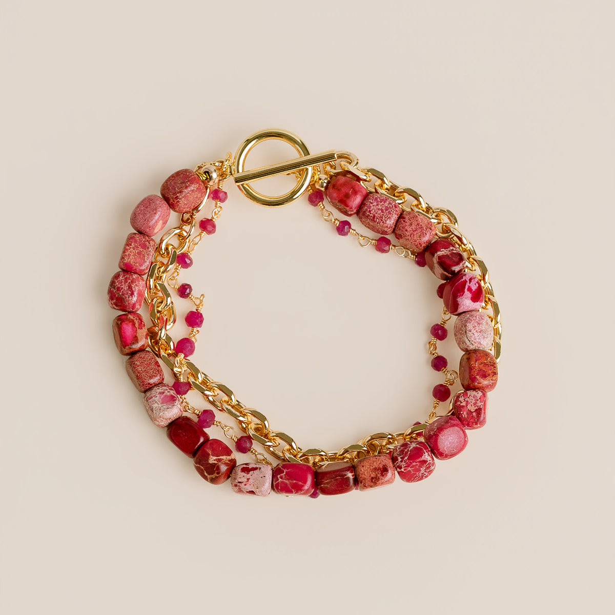 Triple Chain Rhodochrosite Bracelet