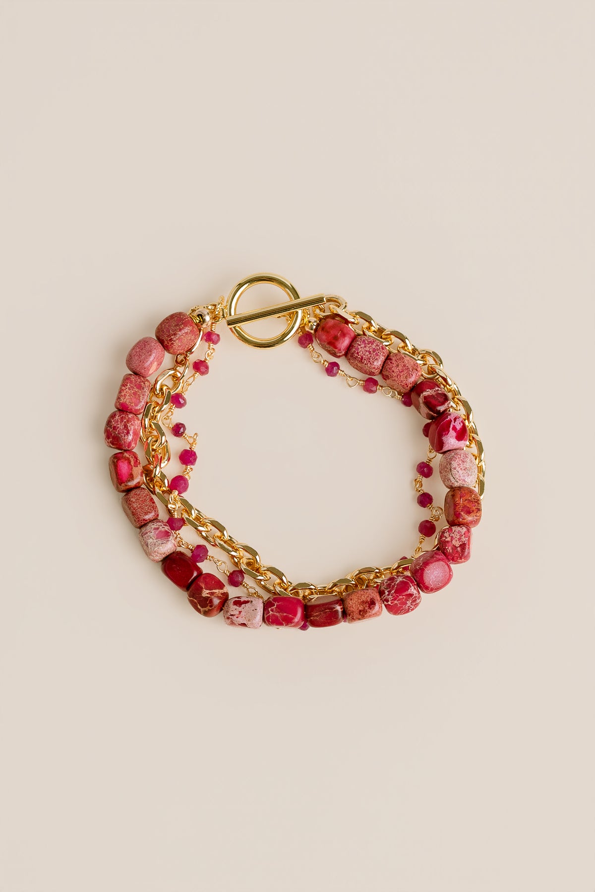 Triple Chain Rhodochrosite Bracelet
