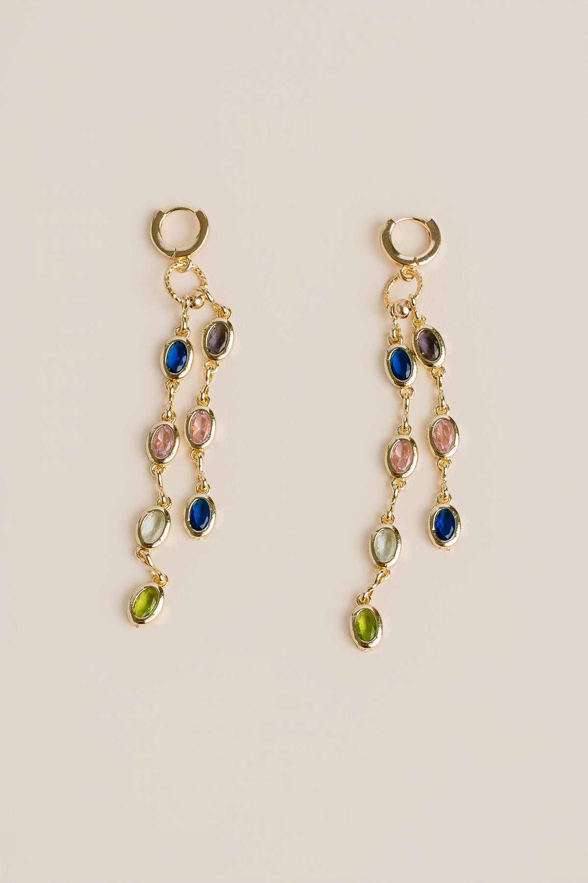 Colorful Bezel Double Chain Earrings