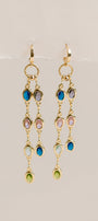 Colorful Bezel Double Chain Earrings