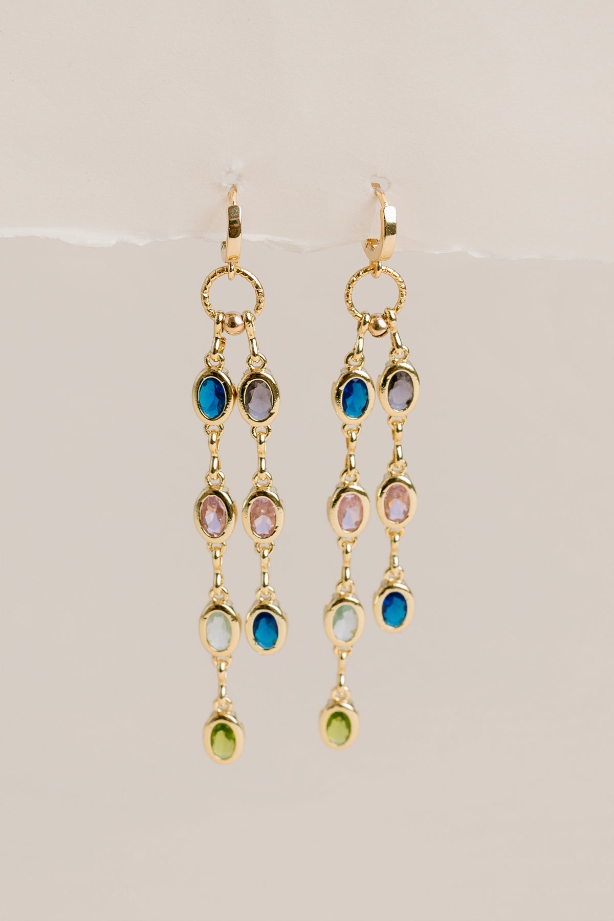 Colorful Bezel Double Chain Earrings