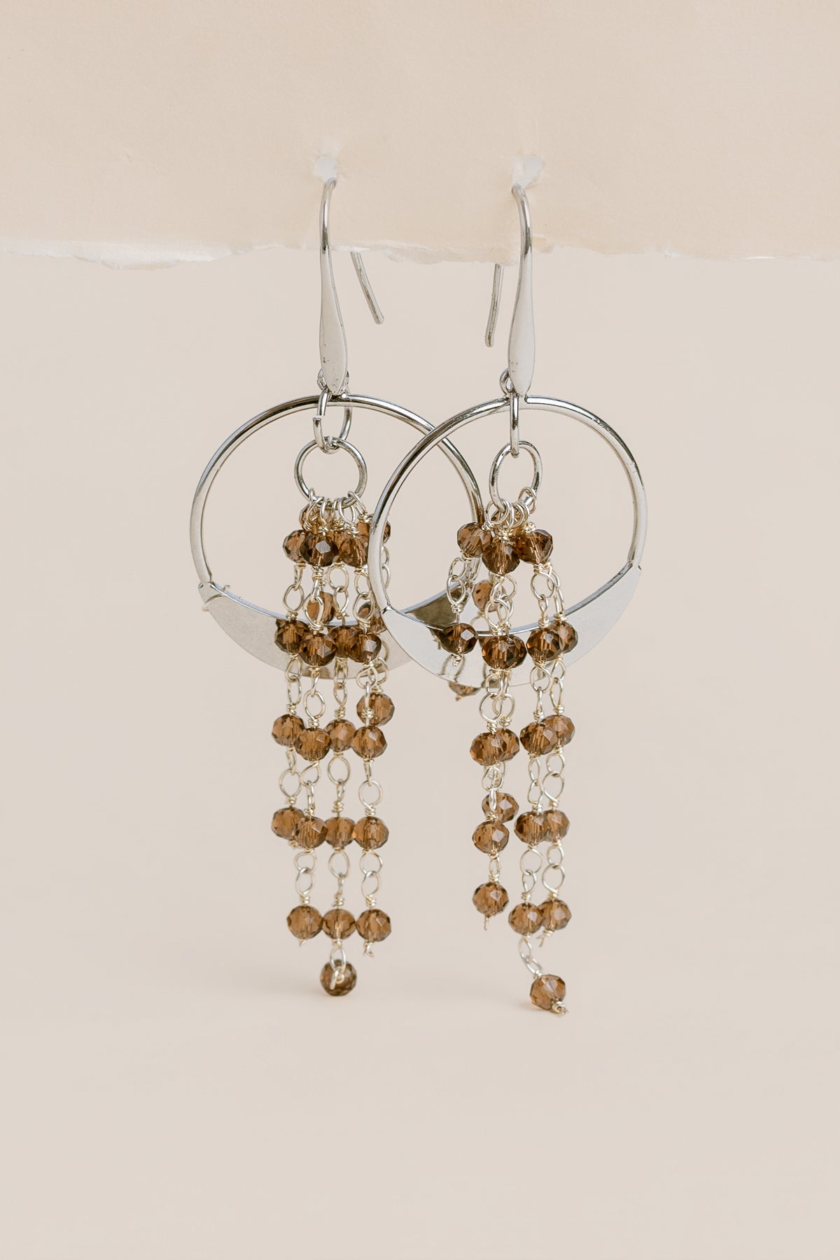 Rhodium Circle Smoky Quartz Earrings