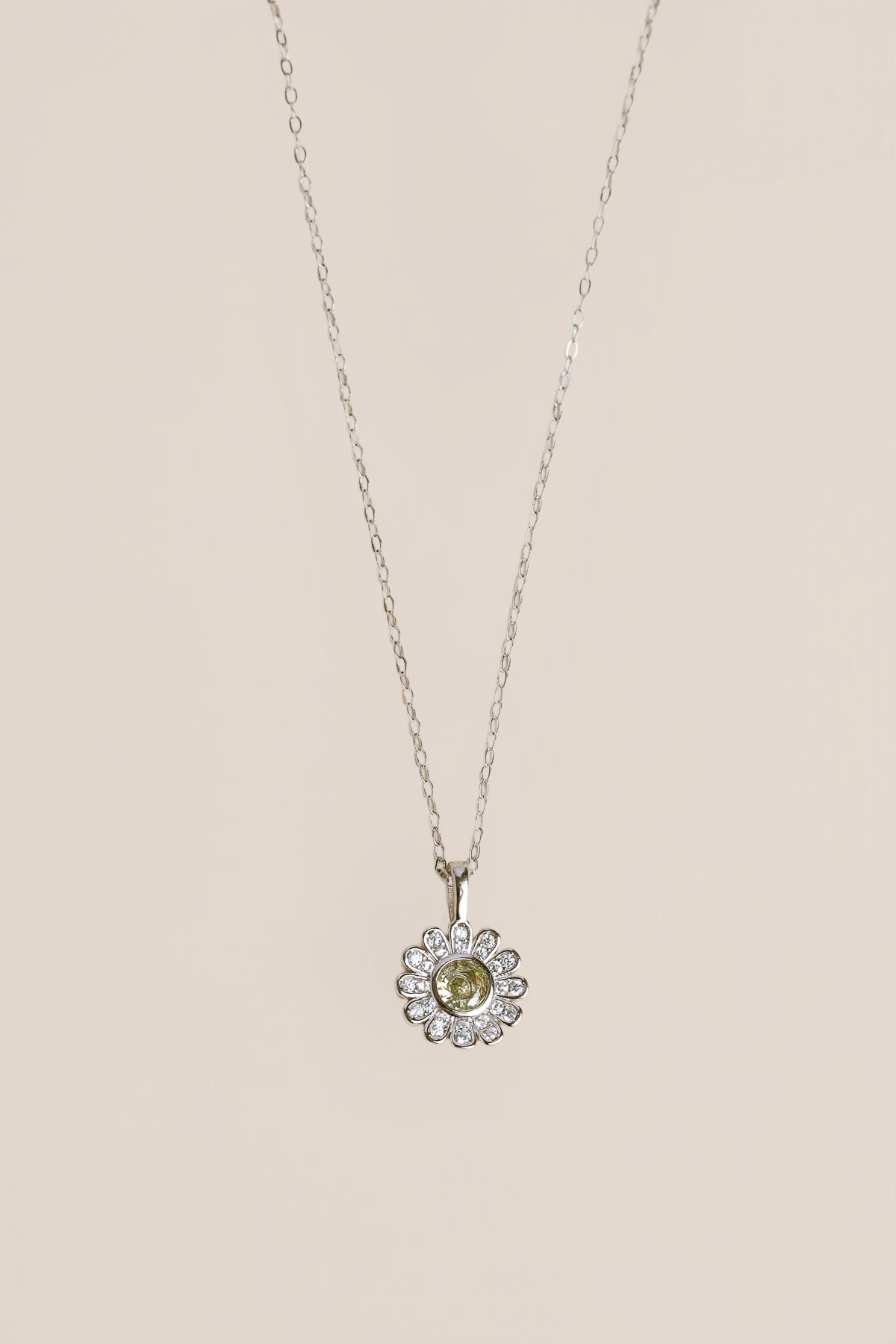 Dainty Rhodium Sunflower CZ Necklace