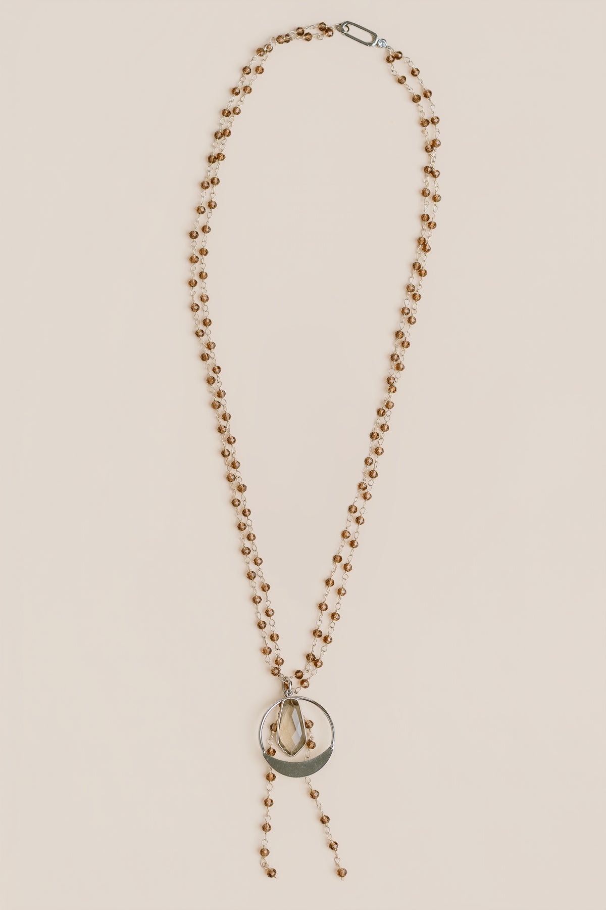 Smoky Quartz Rhodium Necklace