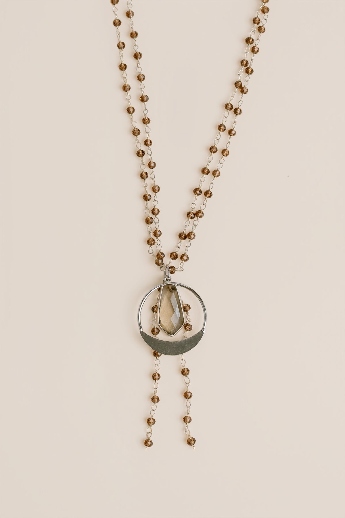 Smoky Quartz Rhodium Necklace