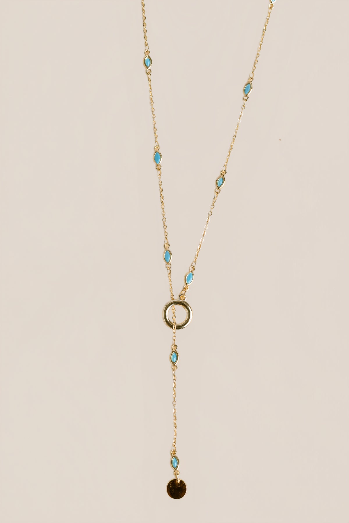 Turquoise Bezel Marquise Lariat Necklace