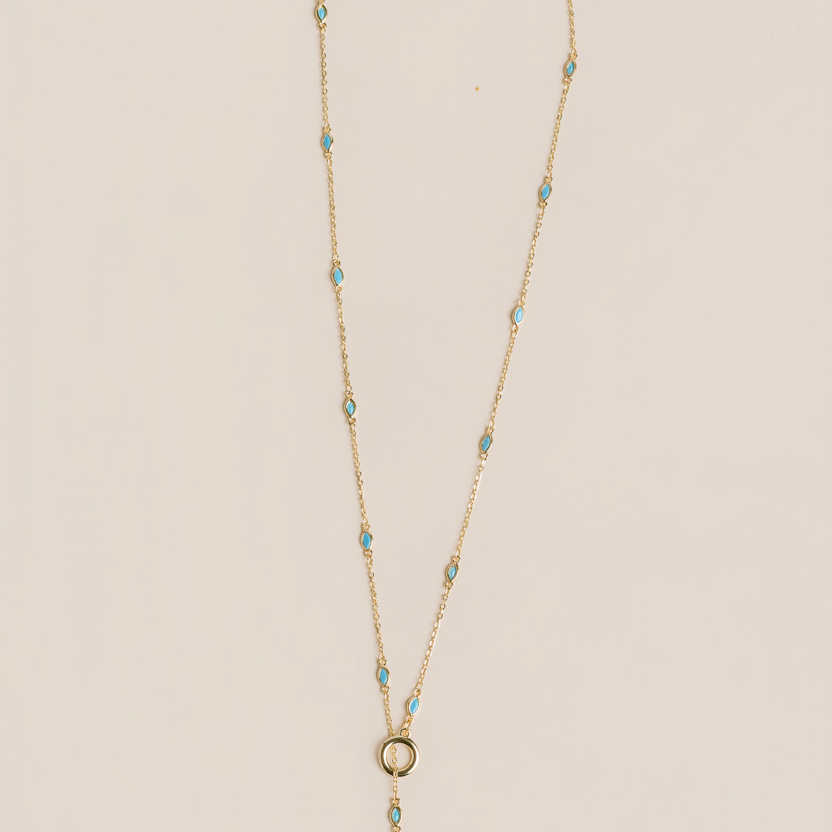 Turquoise Bezel Marquise Lariat Necklace