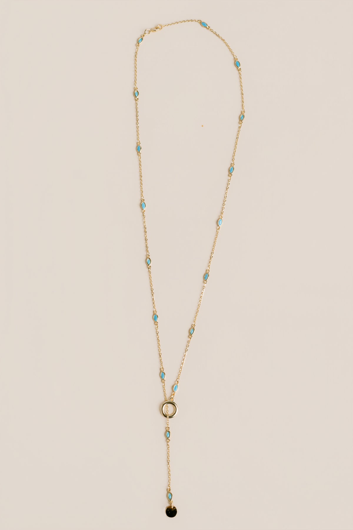 Turquoise Bezel Marquise Lariat Necklace
