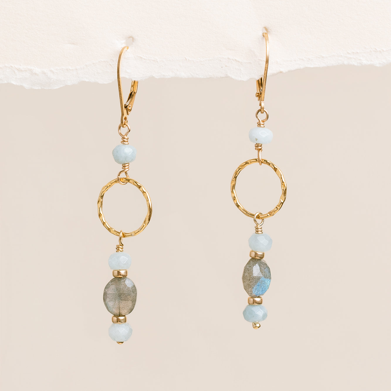 Labradorite & Aquamarine Hoop Earrings