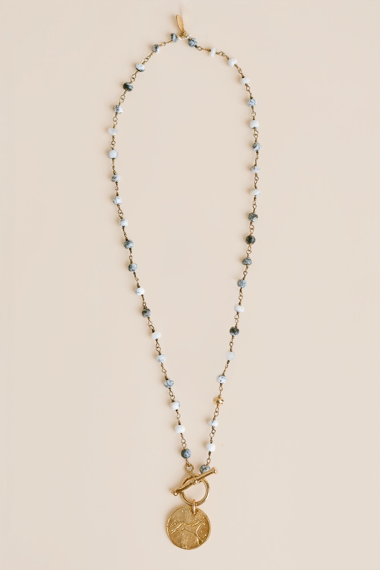 Agate & Horse Pendant Toggle Necklace