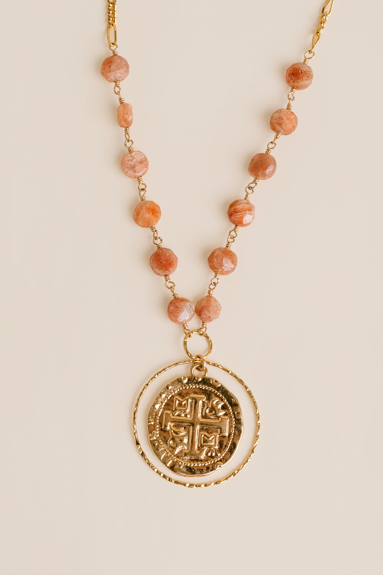 Sunstone & Gold Coin Necklace