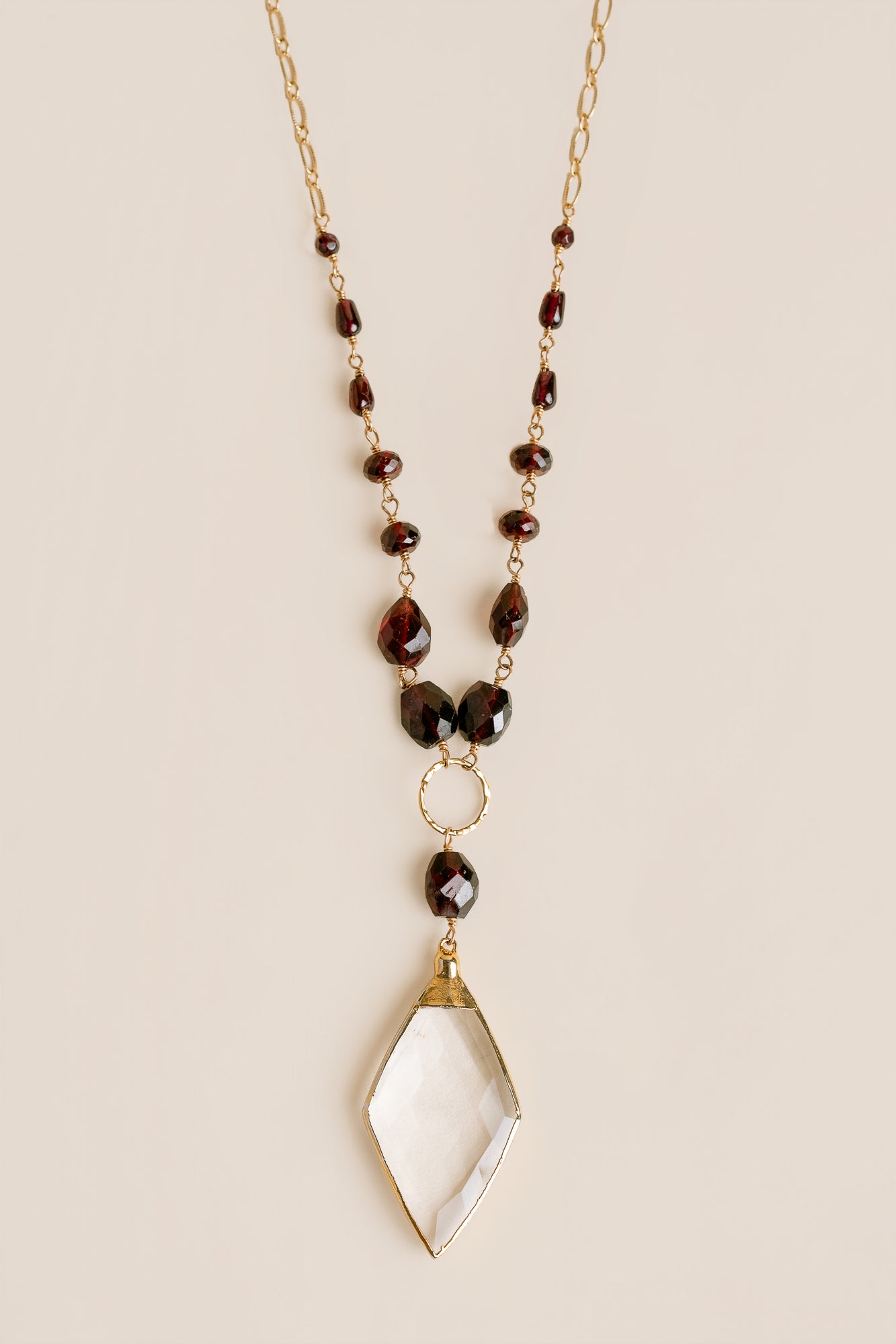 Lisa Marie Jewelry Garnet & Crystal Quartz Long Necklace