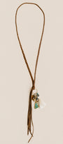 Brown Leather, Turquoise, Citrine Tassel Necklace
